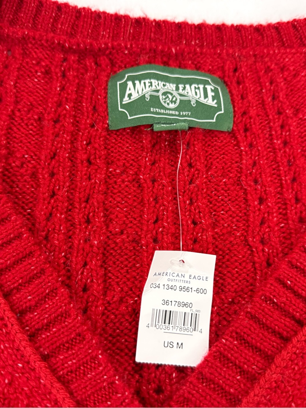 American Eagle Outfitters Red Cable Knit V-Neck Button Cardigan - Picture 2 of 6